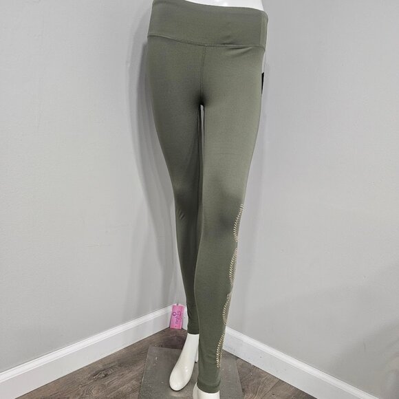 BEBE Sport Rinestud Logo Leggings Vintage Olive - Picture 2 of 6